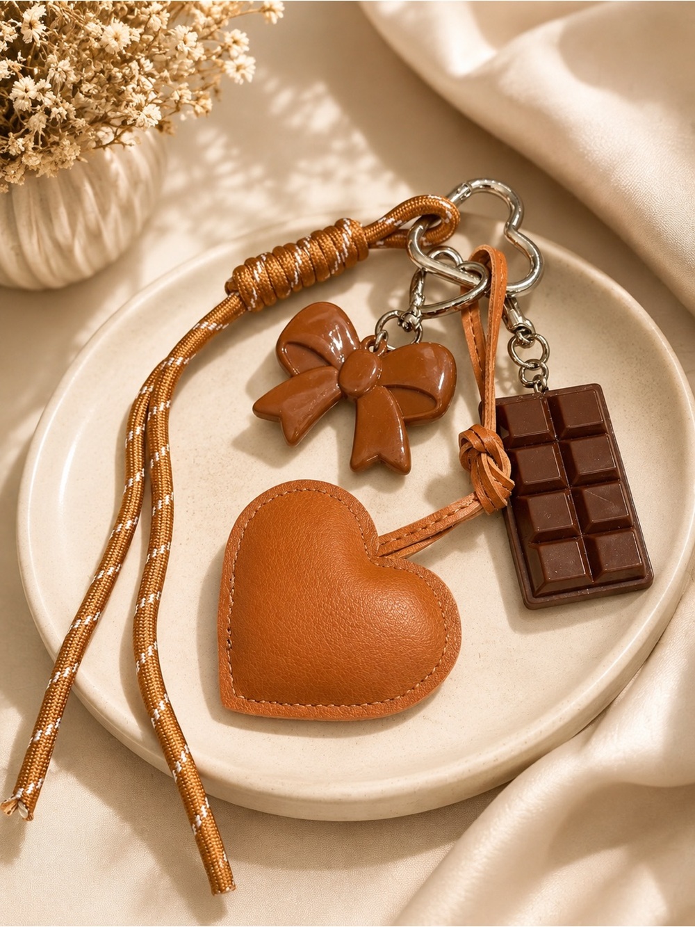 Women Accessories Brown Heart & Charm Keychain - Stylish Bag Charm